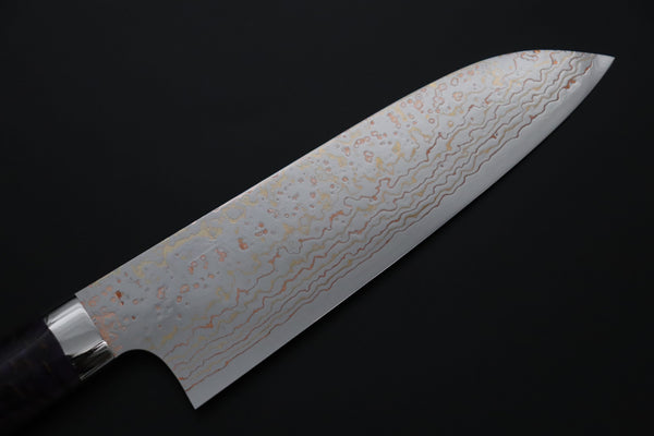 Takeshi Saji Santoku Takeshi Saji SUMMIT ― Limited Edition Custom Series SMT-1178 VG-10W磨 Multi-Colored Golden-Rainbow Damascus Santoku 180mm (7 Inch)