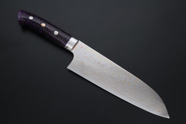 Takeshi Saji Santoku Takeshi Saji SUMMIT ― Limited Edition Custom Series SMT-1178 VG-10W磨 Multi-Colored Golden-Rainbow Damascus Santoku 180mm (7 Inch)