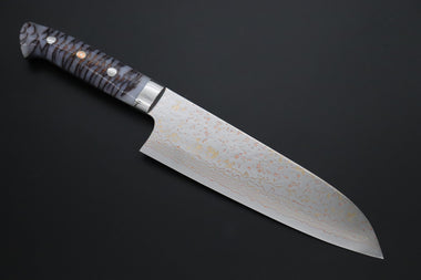 Takeshi Saji Santoku Takeshi Saji SUMMIT ― Limited Edition Custom Series SMT-1179 VG-10W磨 Multi-Colored Golden-Rainbow Damascus Santoku 180mm (7 Inch)