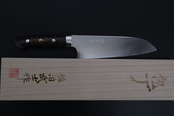 Takeshi Saji Santoku Takeshi Saji SUMMIT ― Limited Edition Custom Series SMT-1180 VG-10W磨 Multi-Colored Golden-Rainbow Damascus Santoku 180mm (7 Inch)