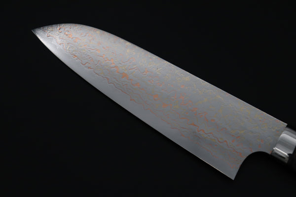 Takeshi Saji Santoku Takeshi Saji SUMMIT ― Limited Edition Custom Series SMT-1180 VG-10W磨 Multi-Colored Golden-Rainbow Damascus Santoku 180mm (7 Inch)