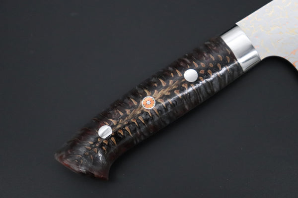 Takeshi Saji Santoku Takeshi Saji SUMMIT ― Limited Edition Custom Series SMT-1180 VG-10W磨 Multi-Colored Golden-Rainbow Damascus Santoku 180mm (7 Inch)