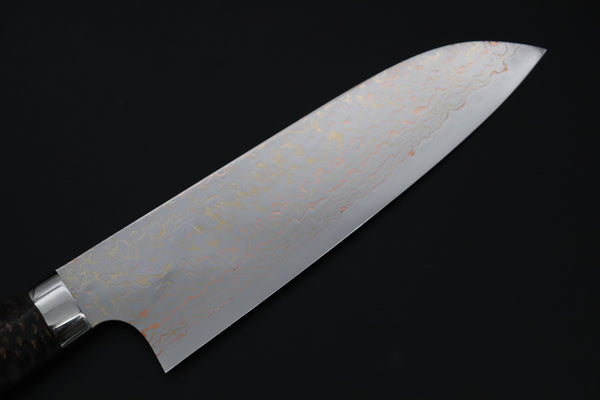 Takeshi Saji Santoku Takeshi Saji SUMMIT ― Limited Edition Custom Series SMT-1180 VG-10W磨 Multi-Colored Golden-Rainbow Damascus Santoku 180mm (7 Inch)