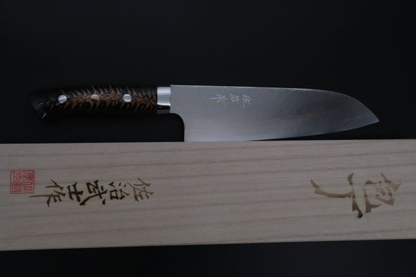 Takeshi Saji Santoku Takeshi Saji SUMMIT ― Limited Edition Custom Series SMT-1181 VG-10W磨 Multi-Colored Golden-Rainbow Damascus Santoku 180mm (7 Inch)