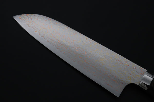 Takeshi Saji Santoku Takeshi Saji SUMMIT ― Limited Edition Custom Series SMT-1181 VG-10W磨 Multi-Colored Golden-Rainbow Damascus Santoku 180mm (7 Inch)