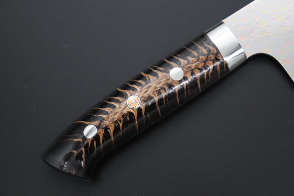 Takeshi Saji Santoku Takeshi Saji SUMMIT ― Limited Edition Custom Series SMT-1181 VG-10W磨 Multi-Colored Golden-Rainbow Damascus Santoku 180mm (7 Inch)