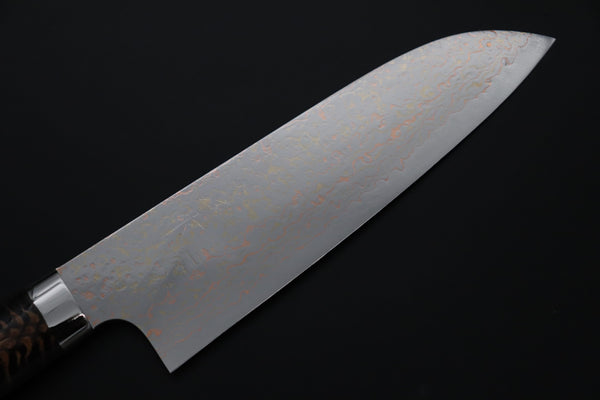 Takeshi Saji Santoku Takeshi Saji SUMMIT ― Limited Edition Custom Series SMT-1181 VG-10W磨 Multi-Colored Golden-Rainbow Damascus Santoku 180mm (7 Inch)