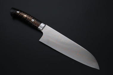 Takeshi Saji Santoku Takeshi Saji SUMMIT ― Limited Edition Custom Series SMT-1181 VG-10W磨 Multi-Colored Golden-Rainbow Damascus Santoku 180mm (7 Inch)