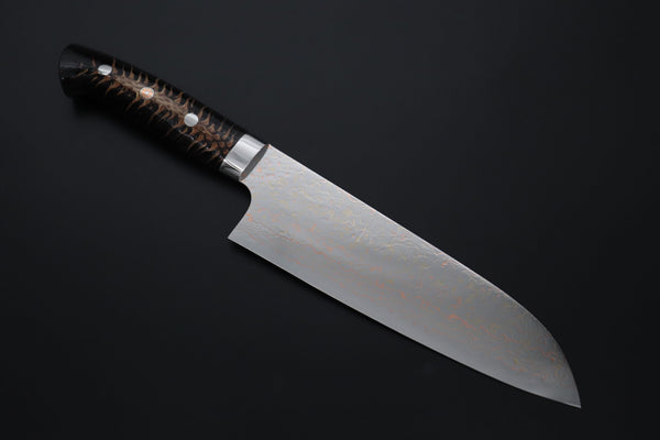 Takeshi Saji Santoku Takeshi Saji SUMMIT ― Limited Edition Custom Series SMT-1181 VG-10W磨 Multi-Colored Golden-Rainbow Damascus Santoku 180mm (7 Inch)