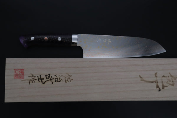 Takeshi Saji Santoku Takeshi Saji SUMMIT ― Limited Edition Custom Series SMT-1182 VG-10W磨 Multi-Colored Golden-Rainbow Damascus Santoku 180mm (7 Inch)