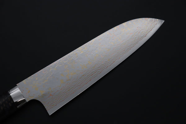 Takeshi Saji Santoku Takeshi Saji SUMMIT ― Limited Edition Custom Series SMT-1182 VG-10W磨 Multi-Colored Golden-Rainbow Damascus Santoku 180mm (7 Inch)