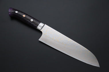 Takeshi Saji Santoku Takeshi Saji SUMMIT ― Limited Edition Custom Series SMT-1182 VG-10W磨 Multi-Colored Golden-Rainbow Damascus Santoku 180mm (7 Inch)