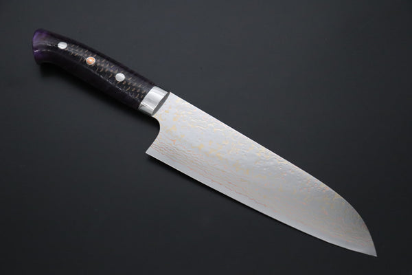 Takeshi Saji Santoku Takeshi Saji SUMMIT ― Limited Edition Custom Series SMT-1182 VG-10W磨 Multi-Colored Golden-Rainbow Damascus Santoku 180mm (7 Inch)