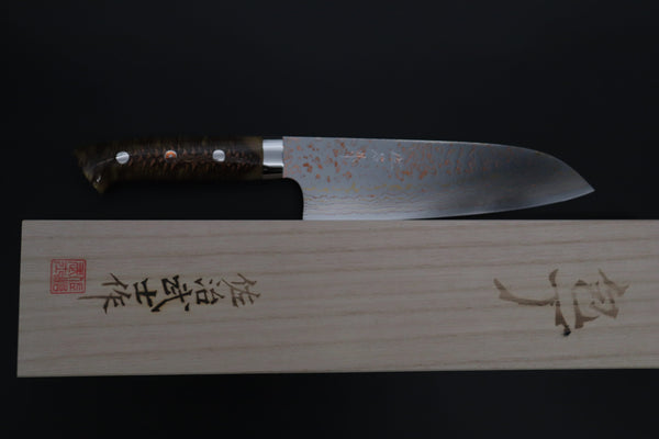Takeshi Saji Santoku Takeshi Saji SUMMIT ― Limited Edition Custom Series SMT-1183 VG-10W磨 Multi-Colored Golden-Rainbow Damascus Santoku 180mm (7 Inch)