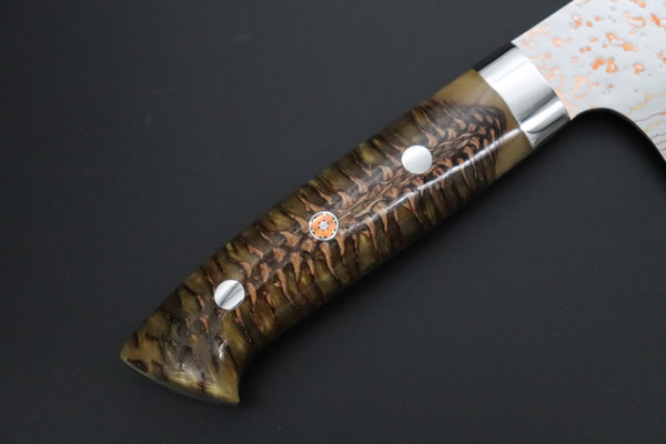 Takeshi Saji Santoku Takeshi Saji SUMMIT ― Limited Edition Custom Series SMT-1183 VG-10W磨 Multi-Colored Golden-Rainbow Damascus Santoku 180mm (7 Inch)