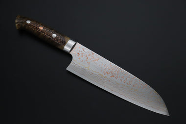 Takeshi Saji Santoku Takeshi Saji SUMMIT ― Limited Edition Custom Series SMT-1183 VG-10W磨 Multi-Colored Golden-Rainbow Damascus Santoku 180mm (7 Inch)