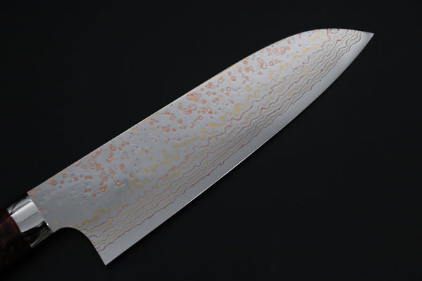 Takeshi Saji Santoku Takeshi Saji SUMMIT ― Limited Edition Custom Series SMT-1184 VG-10W磨 Multi-Colored Golden-Rainbow Damascus Santoku 180mm (7 Inch)