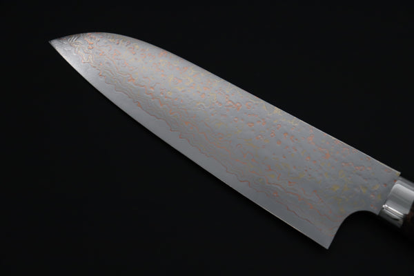 Takeshi Saji Santoku Takeshi Saji SUMMIT ― Limited Edition Custom Series SMT-1185 VG-10W磨 Multi-Colored Golden-Rainbow Damascus Santoku 180mm (7 Inch)