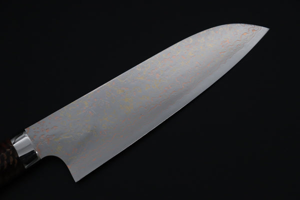 Takeshi Saji Santoku Takeshi Saji SUMMIT ― Limited Edition Custom Series SMT-1185 VG-10W磨 Multi-Colored Golden-Rainbow Damascus Santoku 180mm (7 Inch)