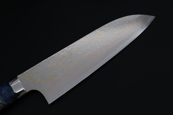 Takeshi Saji Santoku Takeshi Saji SUMMIT ― Limited Edition Custom Series SMT-1199 VG-10W磨 Multi-Colored Golden-Rainbow Damascus Santoku 180mm (7 Inch)