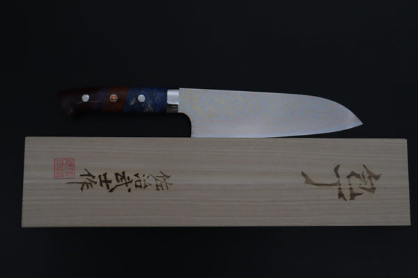 Takeshi Saji Santoku Takeshi Saji SUMMIT ― Limited Edition Custom Series SMT-1199 VG-10W磨 Multi-Colored Golden-Rainbow Damascus Santoku 180mm (7 Inch)