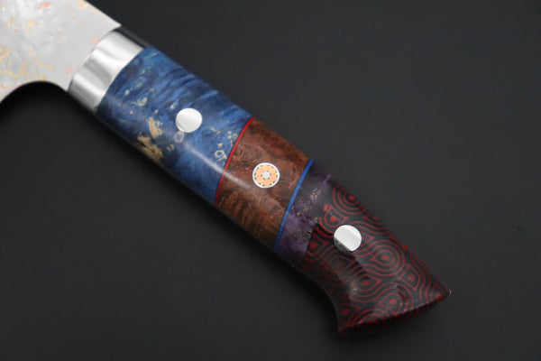 Takeshi Saji Santoku Takeshi Saji SUMMIT ― Limited Edition Custom Series SMT-1199 VG-10W磨 Multi-Colored Golden-Rainbow Damascus Santoku 180mm (7 Inch)