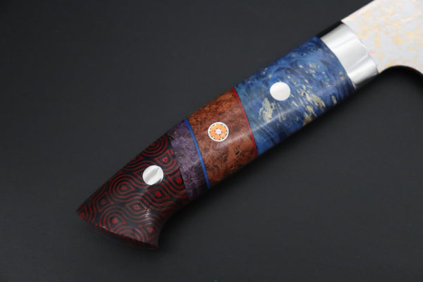 Takeshi Saji Santoku Takeshi Saji SUMMIT ― Limited Edition Custom Series SMT-1199 VG-10W磨 Multi-Colored Golden-Rainbow Damascus Santoku 180mm (7 Inch)