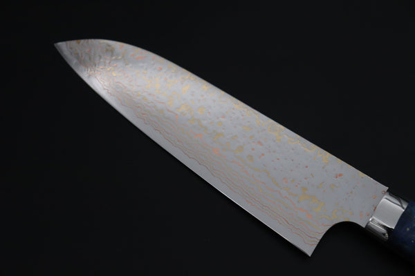 Takeshi Saji Santoku Takeshi Saji SUMMIT ― Limited Edition Custom Series SMT-1199 VG-10W磨 Multi-Colored Golden-Rainbow Damascus Santoku 180mm (7 Inch)