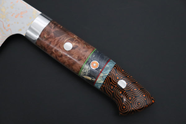 Takeshi Saji Santoku Takeshi Saji SUMMIT ― Limited Edition Custom Series SMT-1200 VG-10W磨 Multi-Colored Golden-Rainbow Damascus Santoku 180mm (7 Inch)
