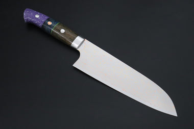 Takeshi Saji Santoku Takeshi Saji SUMMIT ― Limited Edition Custom Series SMT-1201 VG-10W磨 Multi-Colored Golden-Rainbow Damascus Santoku 180mm (7 Inch)