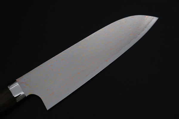 Takeshi Saji Santoku Takeshi Saji SUMMIT ― Limited Edition Custom Series SMT-1201 VG-10W磨 Multi-Colored Golden-Rainbow Damascus Santoku 180mm (7 Inch)