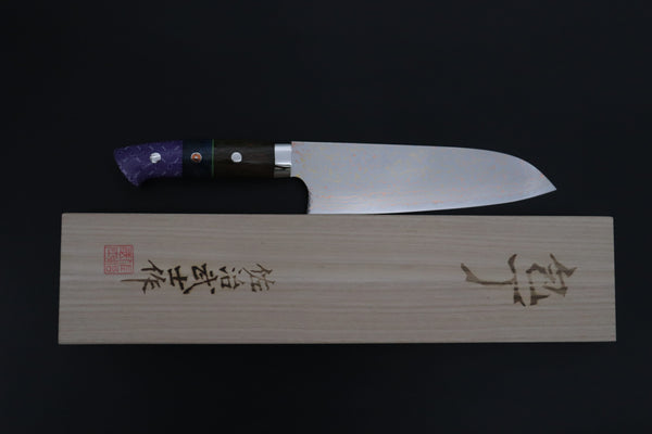 Takeshi Saji Santoku Takeshi Saji SUMMIT ― Limited Edition Custom Series SMT-1201 VG-10W磨 Multi-Colored Golden-Rainbow Damascus Santoku 180mm (7 Inch)