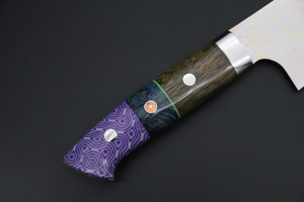 Takeshi Saji Santoku Takeshi Saji SUMMIT ― Limited Edition Custom Series SMT-1201 VG-10W磨 Multi-Colored Golden-Rainbow Damascus Santoku 180mm (7 Inch)