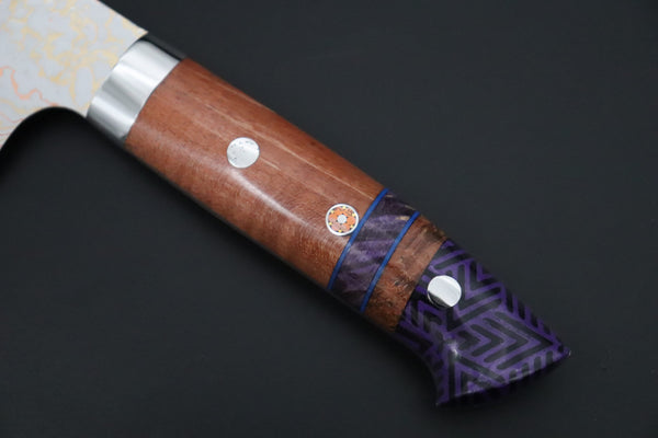 Takeshi Saji Santoku Takeshi Saji SUMMIT ― Limited Edition Custom Series SMT-1202 VG-10W磨 Multi-Colored Golden-Rainbow Damascus Santoku 180mm (7 Inch)