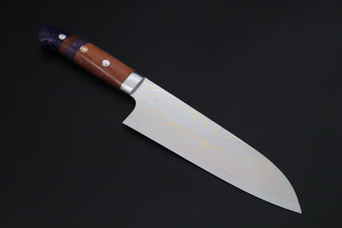Takeshi Saji Santoku Takeshi Saji SUMMIT ― Limited Edition Custom Series SMT-1202 VG-10W磨 Multi-Colored Golden-Rainbow Damascus Santoku 180mm (7 Inch)