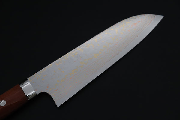Takeshi Saji Santoku Takeshi Saji SUMMIT ― Limited Edition Custom Series SMT-1202 VG-10W磨 Multi-Colored Golden-Rainbow Damascus Santoku 180mm (7 Inch)