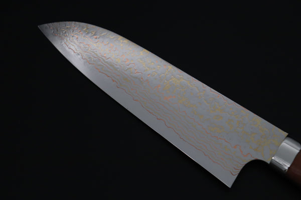 Takeshi Saji Santoku Takeshi Saji SUMMIT ― Limited Edition Custom Series SMT-1202 VG-10W磨 Multi-Colored Golden-Rainbow Damascus Santoku 180mm (7 Inch)