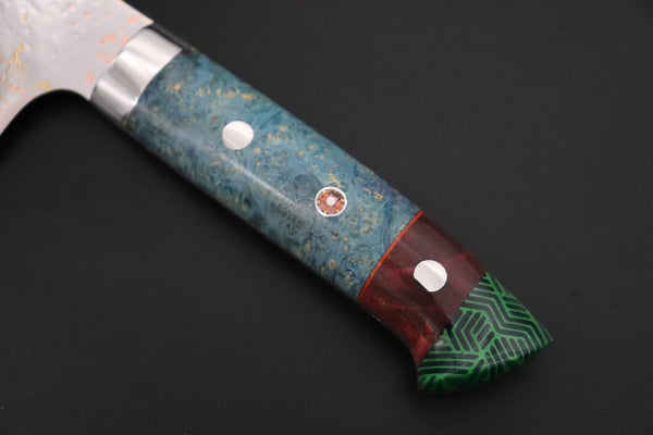 Takeshi Saji Santoku Takeshi Saji SUMMIT ― Limited Edition Custom Series SMT-1203 VG-10W磨 Multi-Colored Golden-Rainbow Damascus Santoku 180mm (7 Inch)