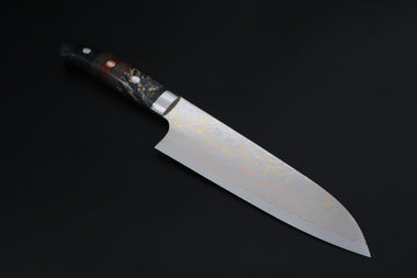 Takeshi Saji Santoku Takeshi Saji SUMMIT ― Limited Edition Custom Series SMT-1204 VG-10W磨 Multi-Colored Golden-Rainbow Damascus Santoku 180mm (7 Inch)
