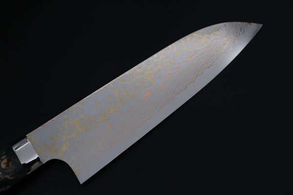 Takeshi Saji Santoku Takeshi Saji SUMMIT ― Limited Edition Custom Series SMT-1204 VG-10W磨 Multi-Colored Golden-Rainbow Damascus Santoku 180mm (7 Inch)