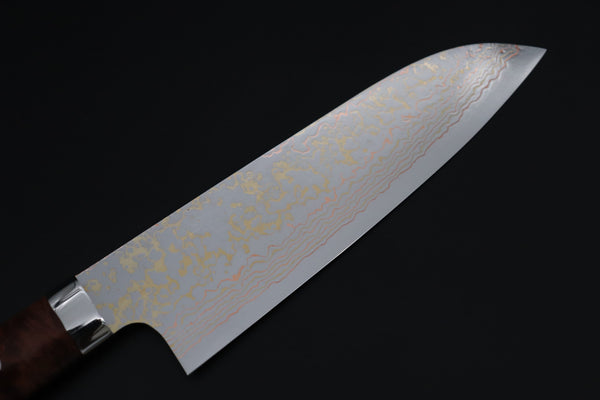 Takeshi Saji Santoku Takeshi Saji SUMMIT ― Limited Edition Custom Series SMT-1205 VG-10W磨 Multi-Colored Golden-Rainbow Damascus Santoku 180mm (7 Inch)