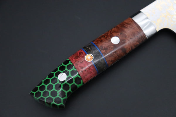 Takeshi Saji Santoku Takeshi Saji SUMMIT ― Limited Edition Custom Series SMT-1205 VG-10W磨 Multi-Colored Golden-Rainbow Damascus Santoku 180mm (7 Inch)