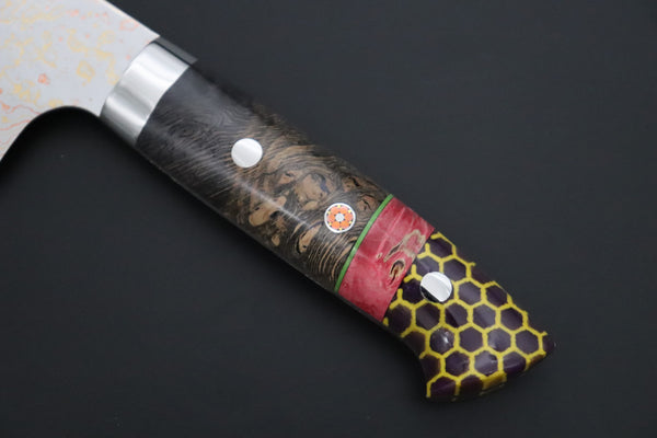 Takeshi Saji Santoku Takeshi Saji SUMMIT ― Limited Edition Custom Series SMT-1206 VG-10W磨 Multi-Colored Golden-Rainbow Damascus Santoku 180mm (7 Inch)