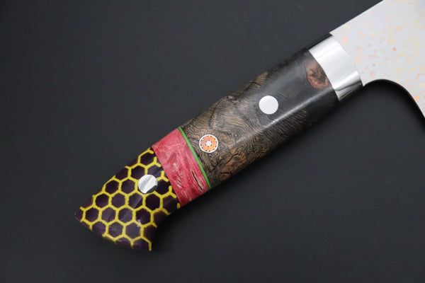Takeshi Saji Santoku Takeshi Saji SUMMIT ― Limited Edition Custom Series SMT-1206 VG-10W磨 Multi-Colored Golden-Rainbow Damascus Santoku 180mm (7 Inch)