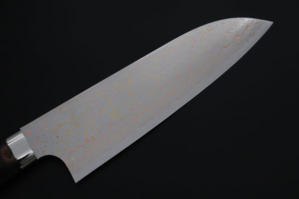 Takeshi Saji Santoku Takeshi Saji SUMMIT ― Limited Edition Custom Series SMT-1206 VG-10W磨 Multi-Colored Golden-Rainbow Damascus Santoku 180mm (7 Inch)