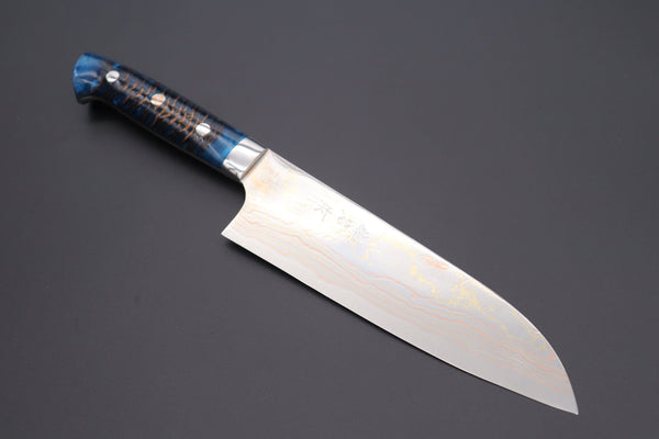 Takeshi Saji Santoku Takeshi Saji SUMMIT ― Limited Edition Custom Series SMT-596 Blue Steel No.2 Rainbow Damascus Santoku 180mm (7 inch)
