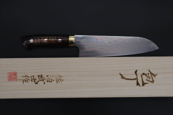 Takeshi Saji Santoku Takeshi Saji SUMMIT ― Limited Edition Custom Series SMT-817 Blue Steel No.2 Rainbow Damascus Santoku 180mm (7 inch)