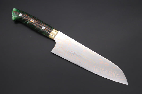 Takeshi Saji Santoku Takeshi Saji SUMMIT ― Limited Edition Custom Series SMT-818 Blue Steel No.2 Rainbow Damascus Santoku 180mm (7 inch)