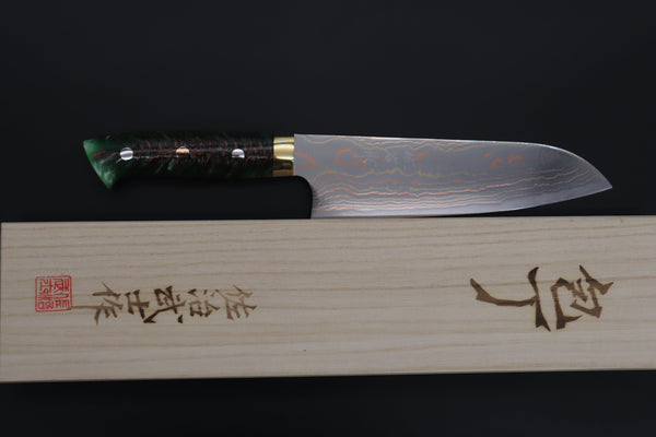 Takeshi Saji Santoku Takeshi Saji SUMMIT ― Limited Edition Custom Series SMT-818 Blue Steel No.2 Rainbow Damascus Santoku 180mm (7 inch)