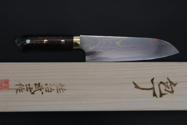 Takeshi Saji Santoku Takeshi Saji SUMMIT ― Limited Edition Custom Series SMT-819 Blue Steel No.2 Rainbow Damascus Santoku 180mm (7 inch)